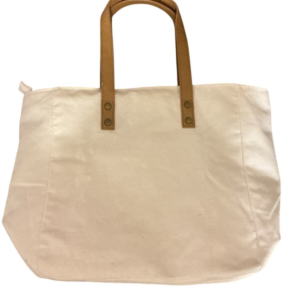 Cozy Earth Cream Canvas Tote Bag Tan Handles Minimalist Everyday Carryall - Picture 5 of 8